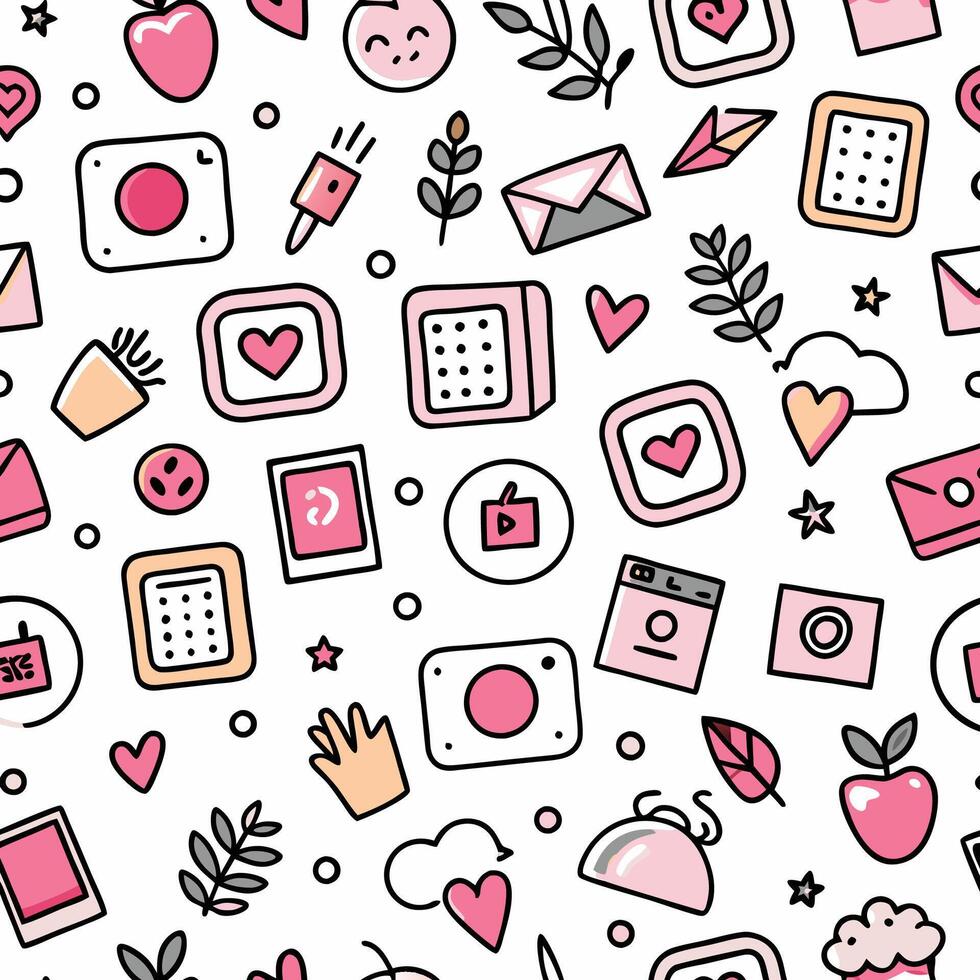 a pink background with various icons and symbols vector
