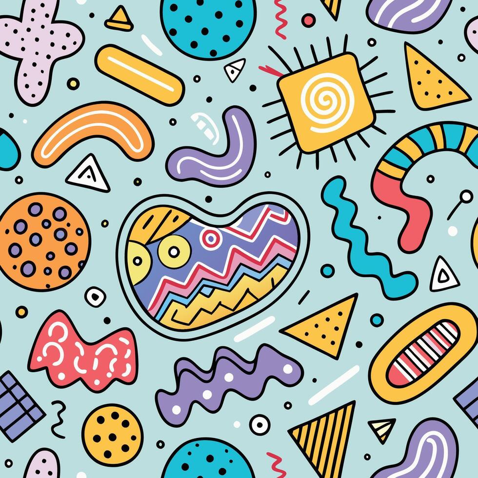 seamless pattern with colorful objects and shapes vector