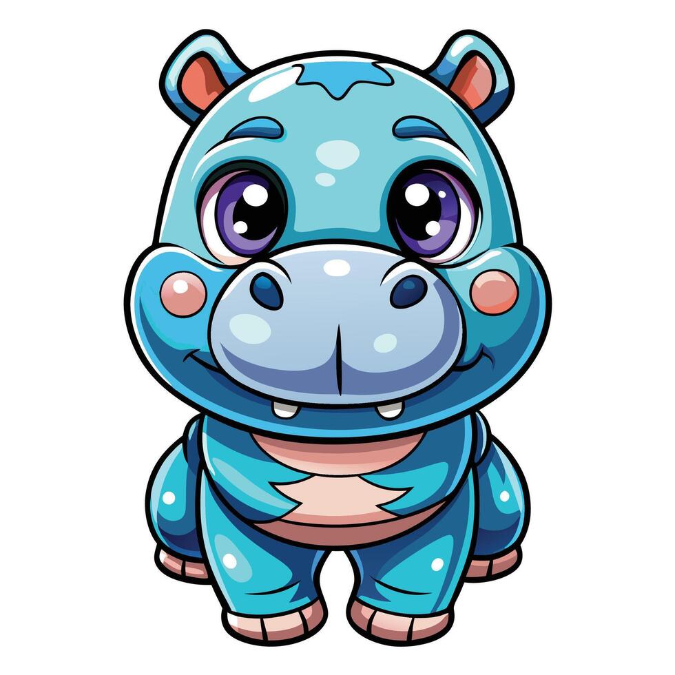 cartoon blue hippo with big eyes and big nose vector
