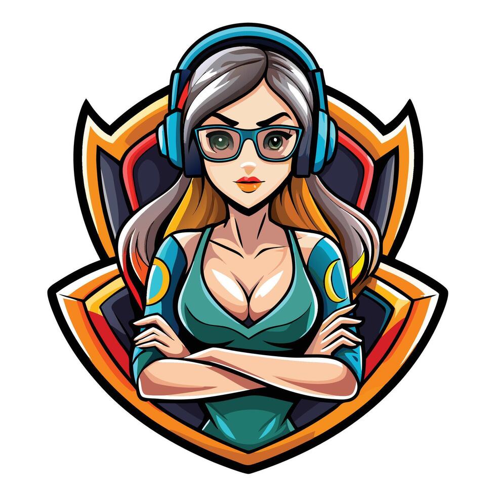a girl gamer with headphones and glasses vector