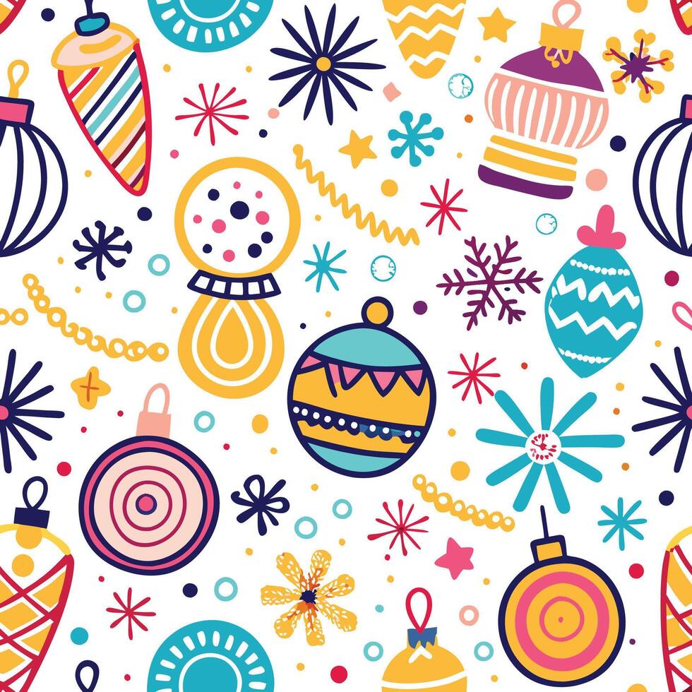 christmas seamless pattern with colorful christmas ornaments vector