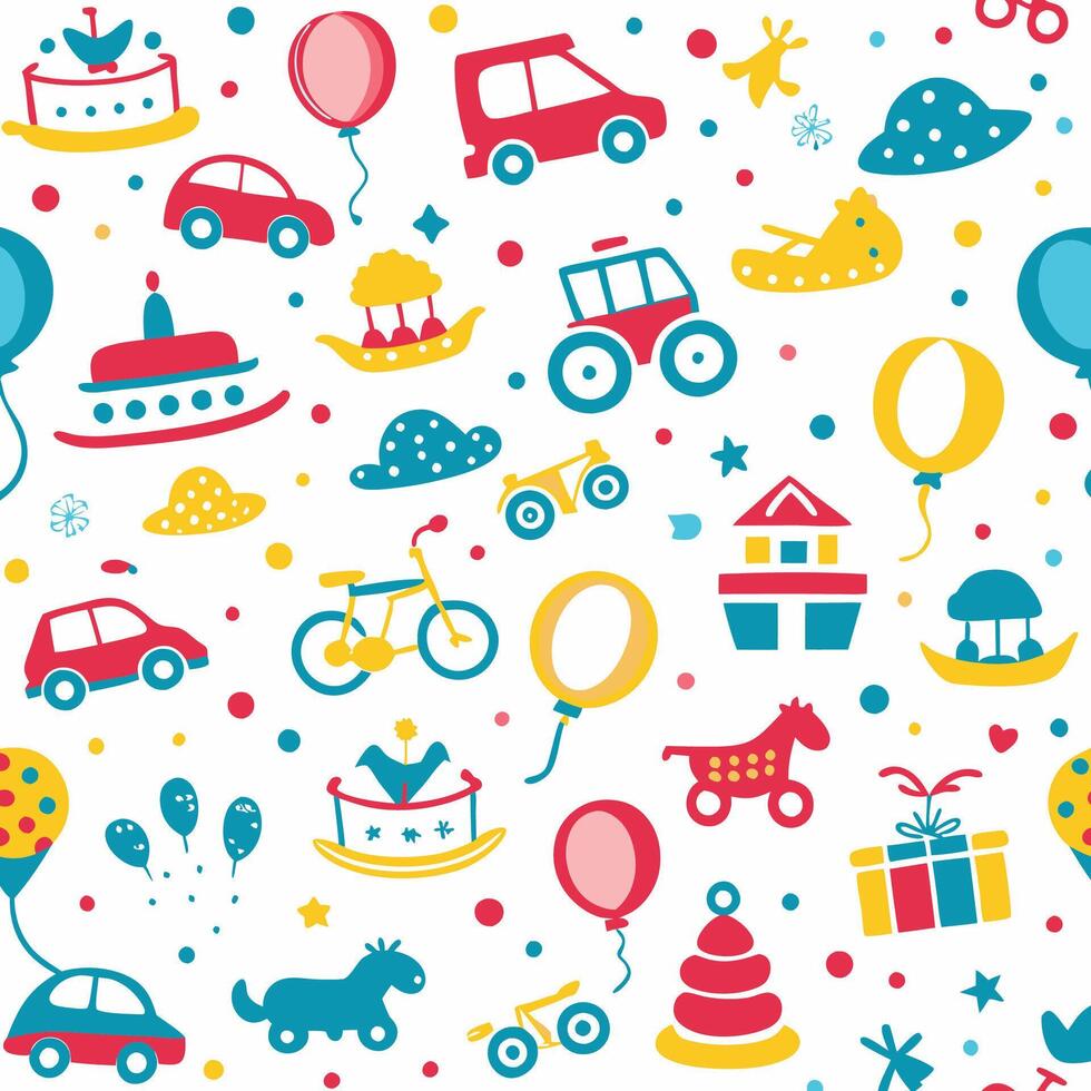 seamless pattern with colorful toys and balloons vector