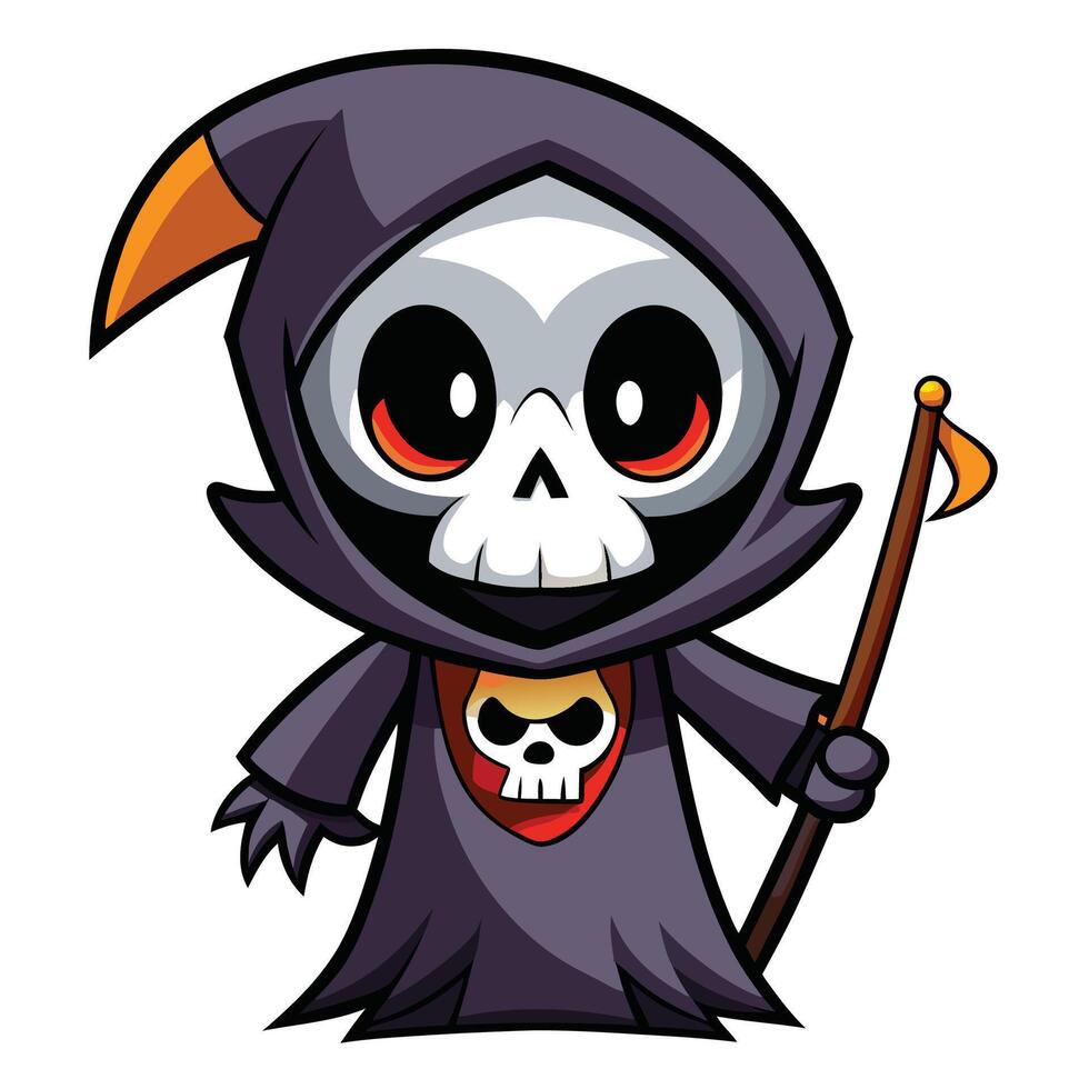 cartoon grim reaper with a staff and a skull vector