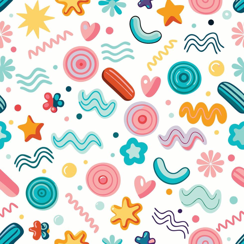 seamless pattern with colorful shapes and stars vector