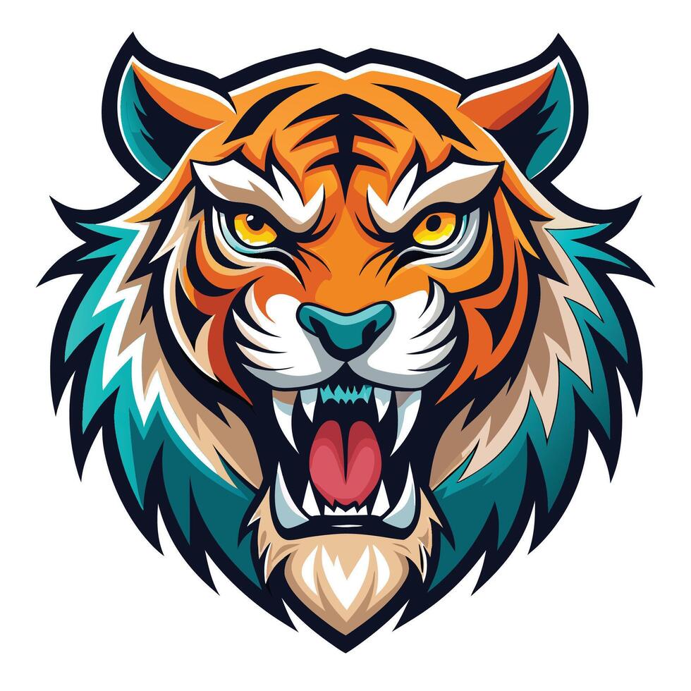 the head of a tiger is shown in a cartoon style vector