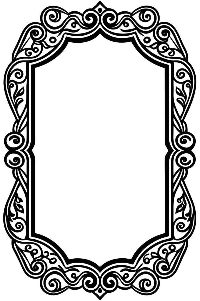 a black and white ornate frame with a scroll vector