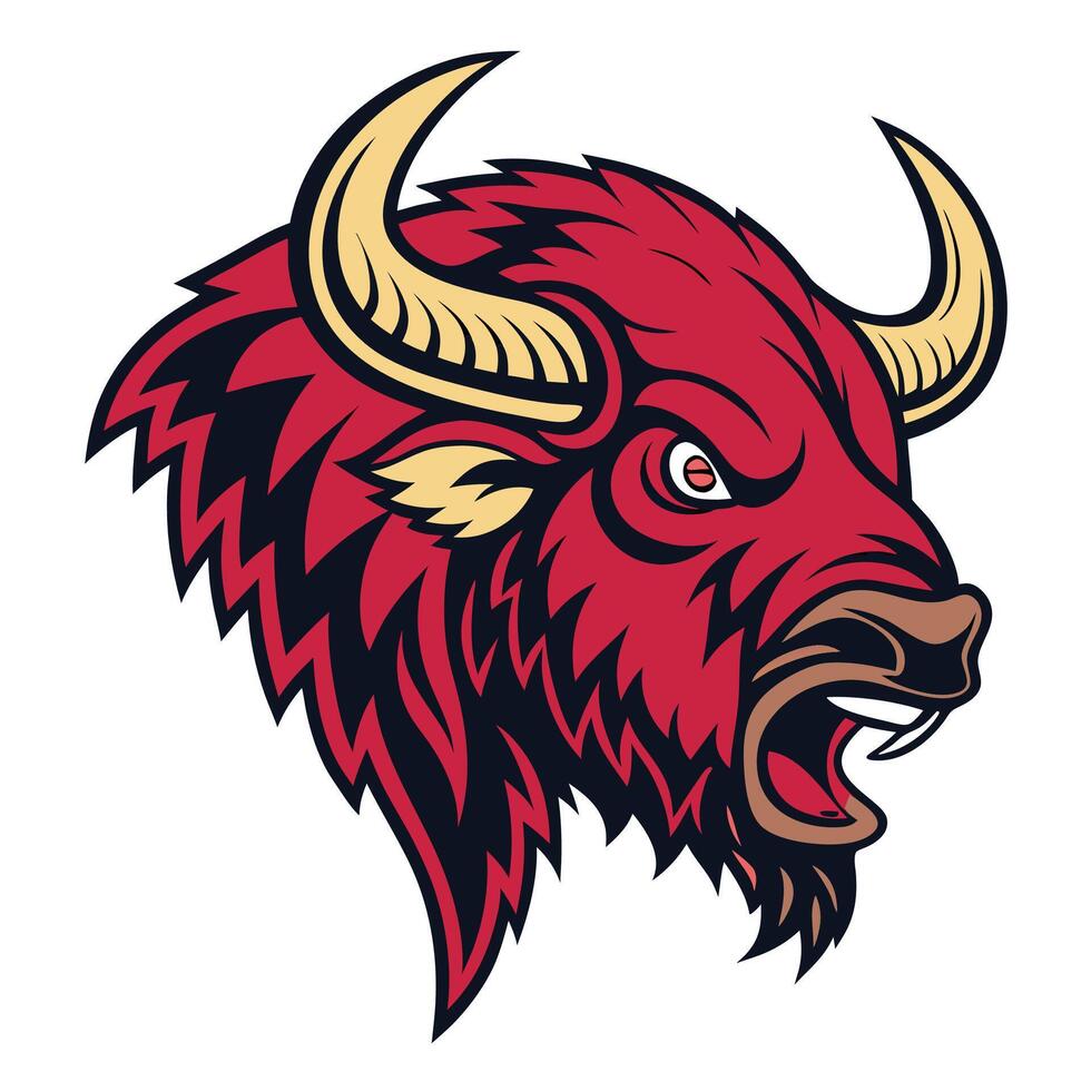 the head of a buffalo is shown in a cartoon style vector