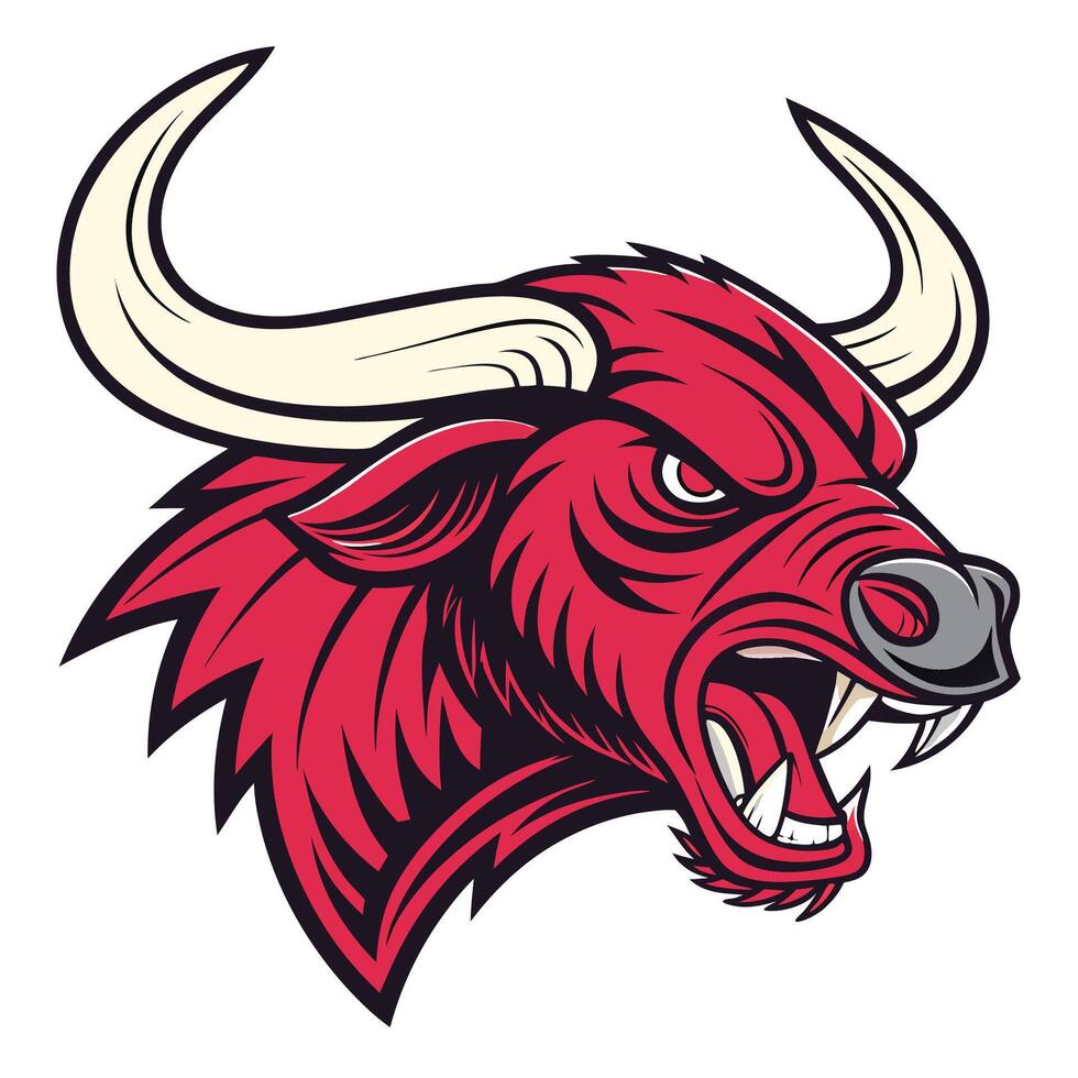 an angry bull head with horns and teeth vector