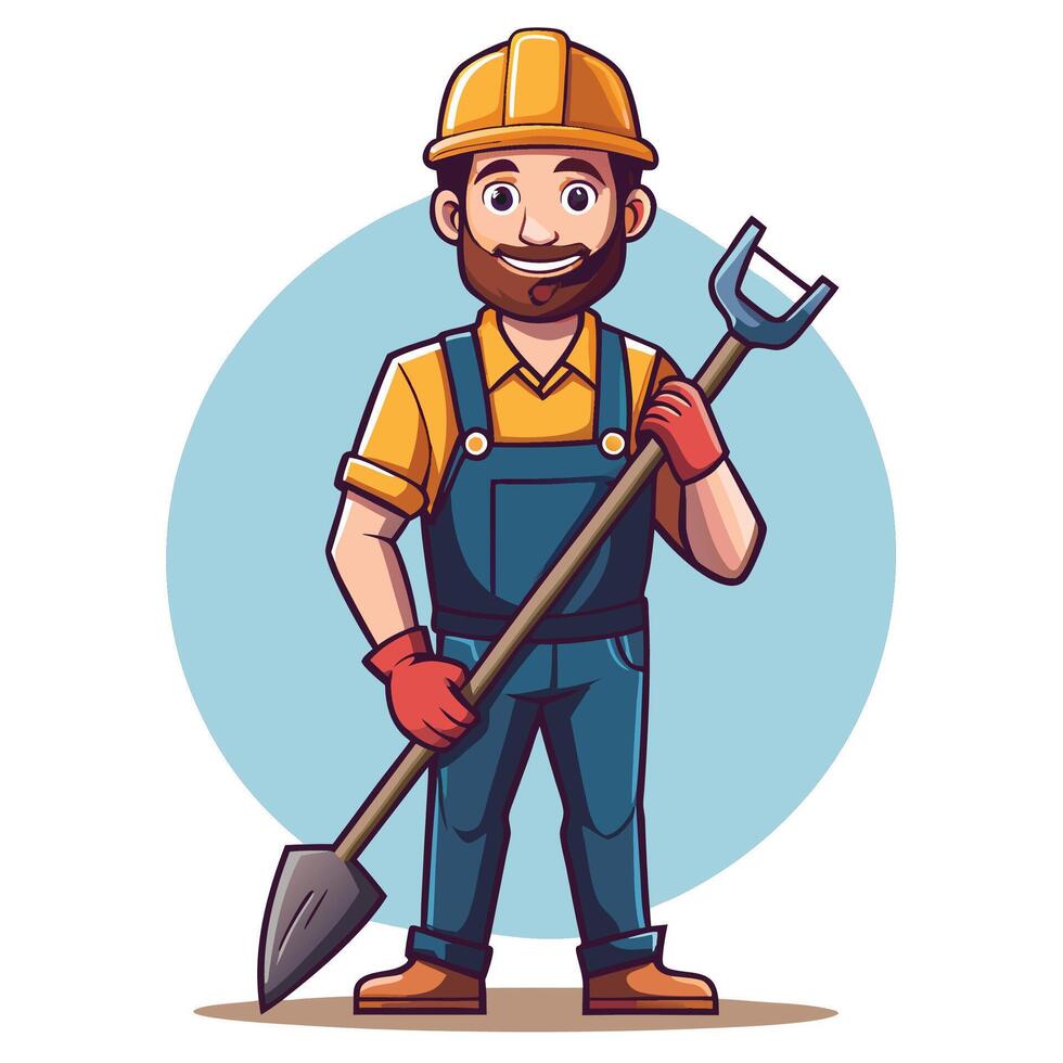 a cartoon man with a shovel and a beard vector