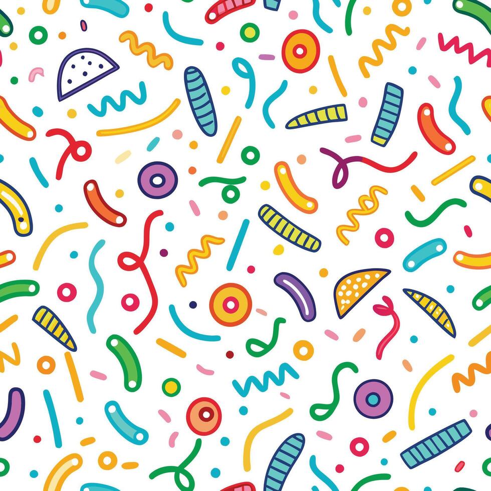 seamless pattern with colorful confetti and other items vector