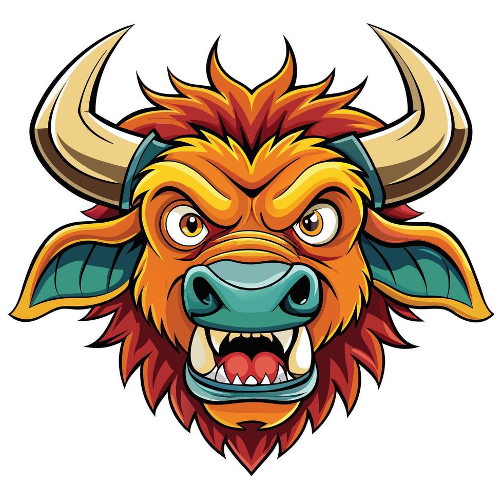 an angry bull head with horns and a big mouth vector