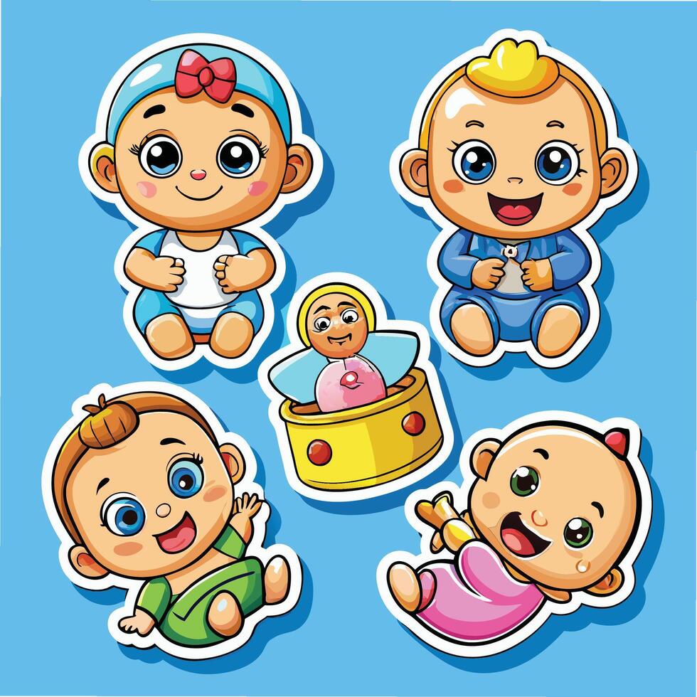 cartoon baby stickers set with baby dolls and baby doll vector