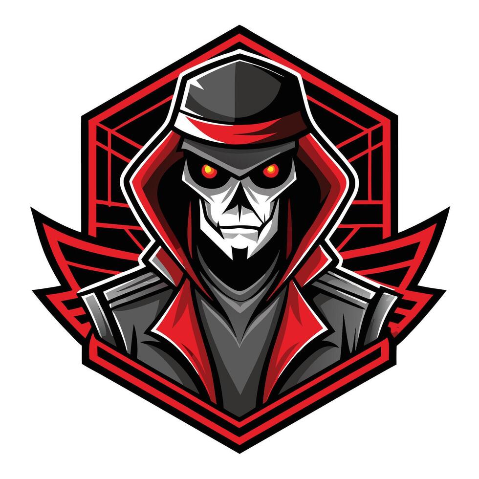 a red and black skull with a hoodie on vector