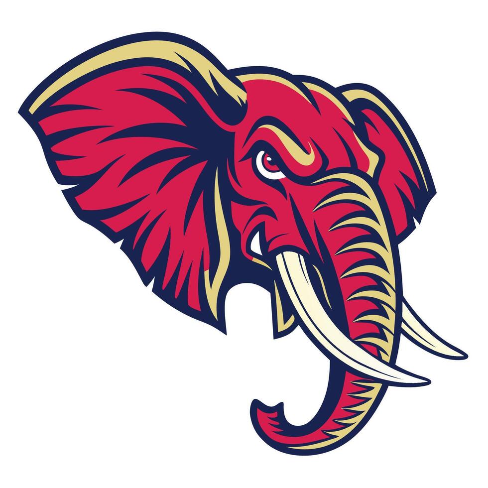 an elephant head with tusks and a red and blue color scheme vector