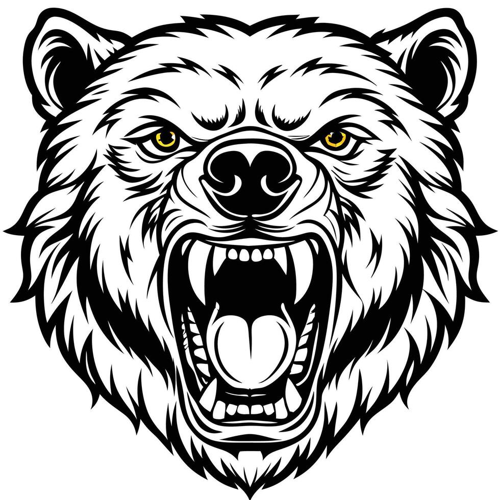 a bear head with its mouth open and its teeth showing vector