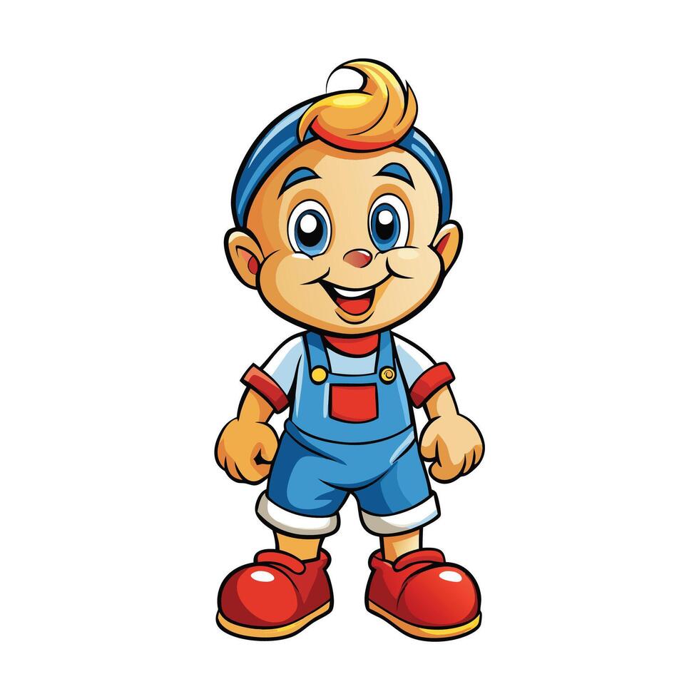 cartoon boy in overalls illustration vector