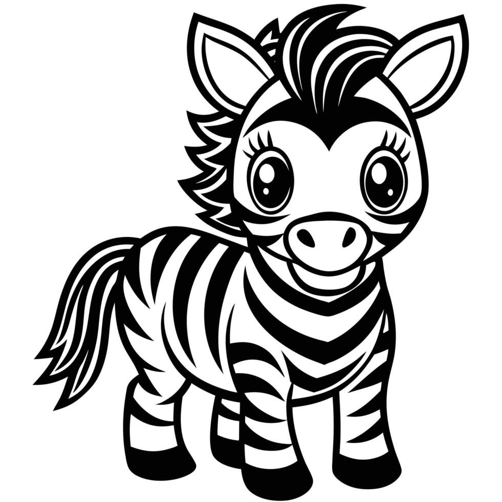 a black and white zebra with a big head vector