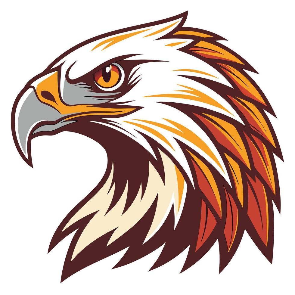 an eagle head with orange and brown feathers vector