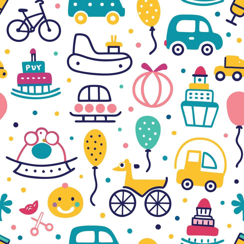 seamless pattern with colorful objects and vehicles vector