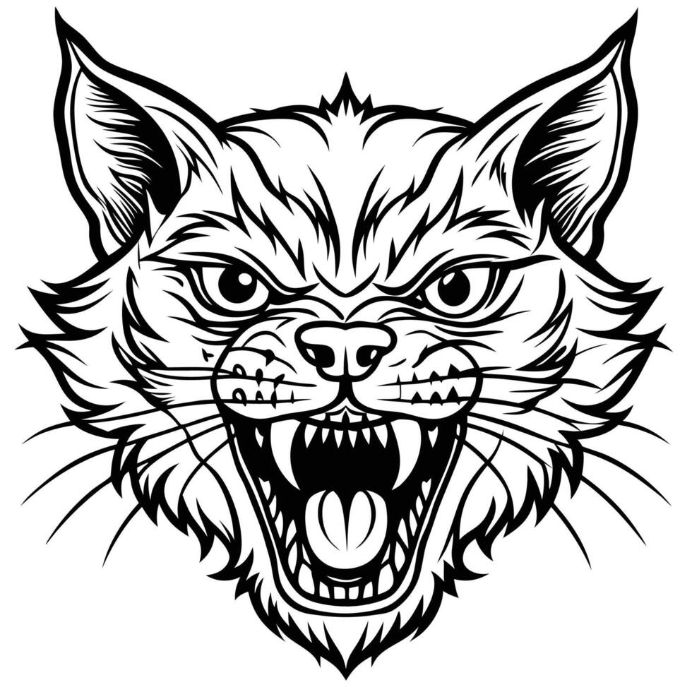 a cat head with its mouth open and its teeth showing vector
