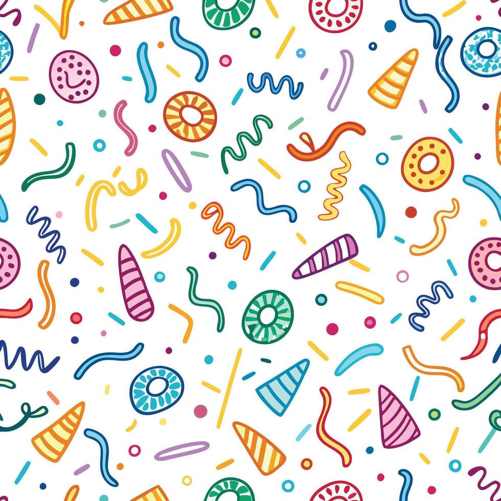 seamless pattern with colorful confetti and confetti streamers vector