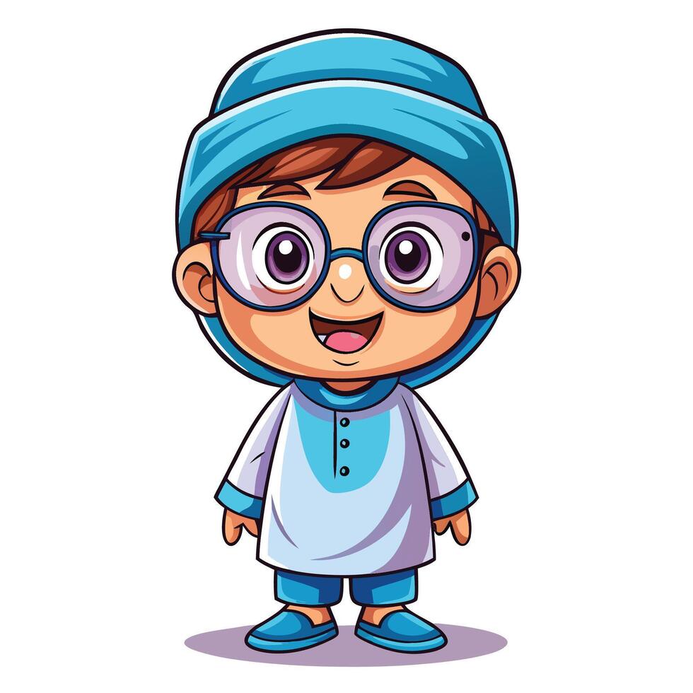 cartoon boy in blue and glasses vector