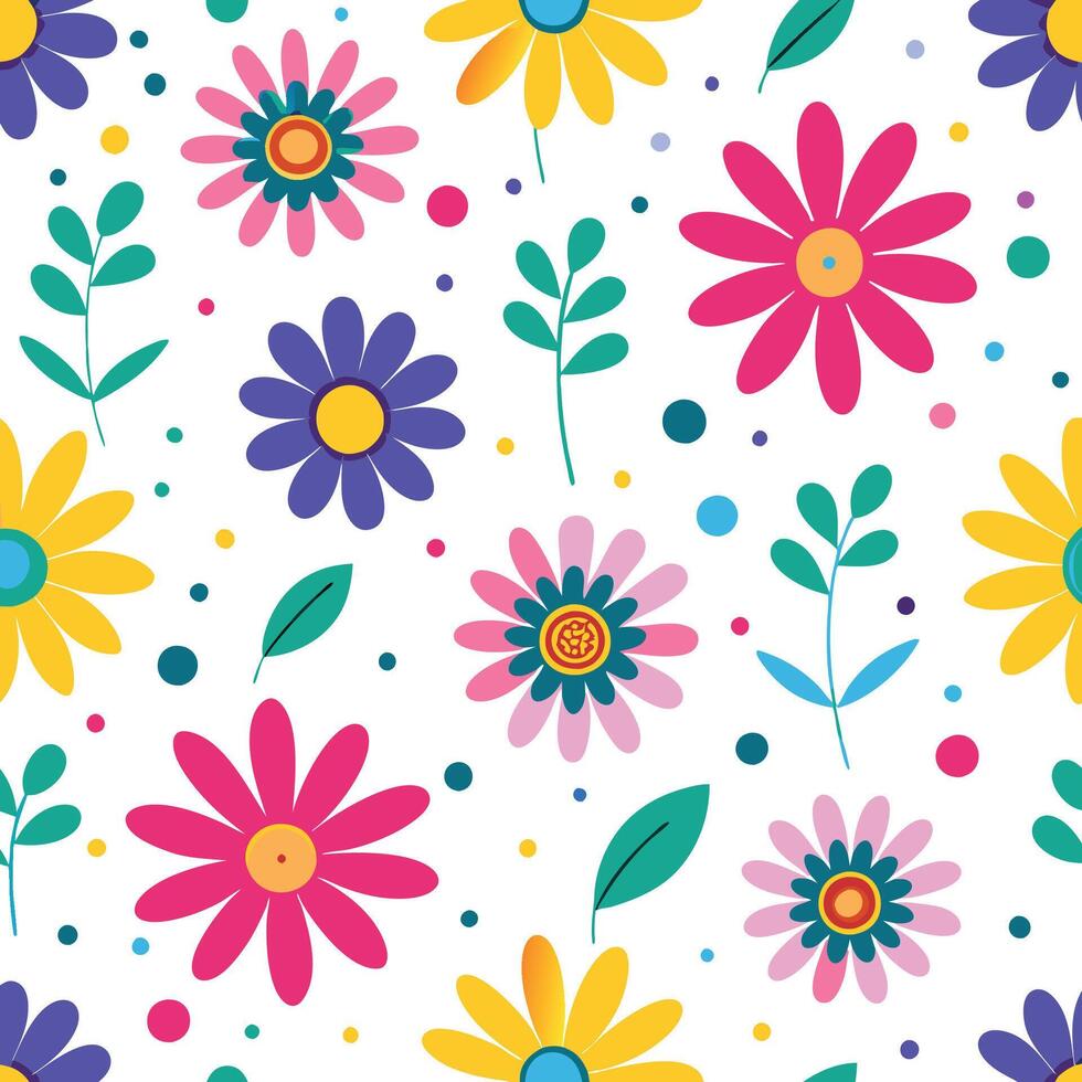 seamless pattern with colorful flowers and leaves vector