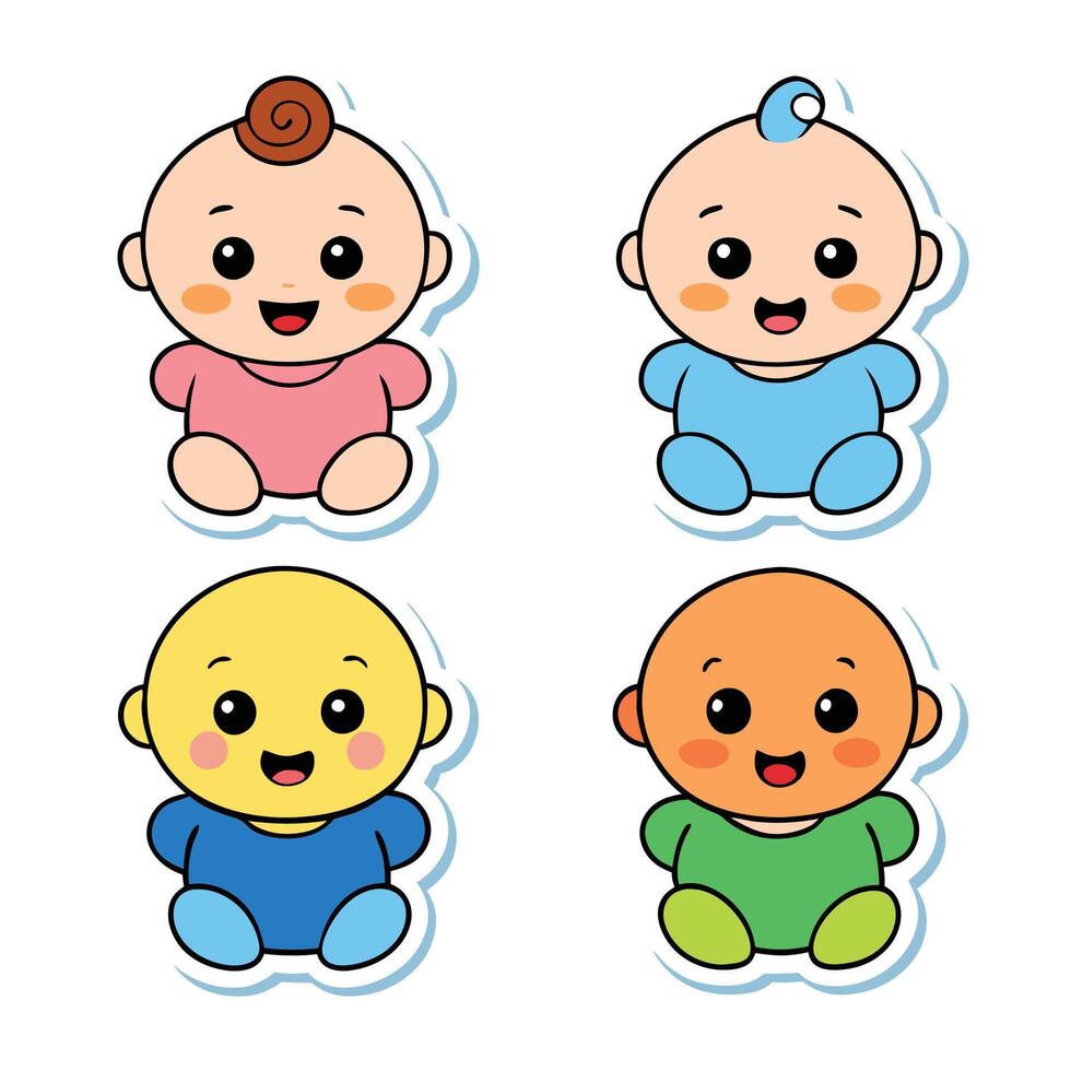 four baby stickers with different colors vector