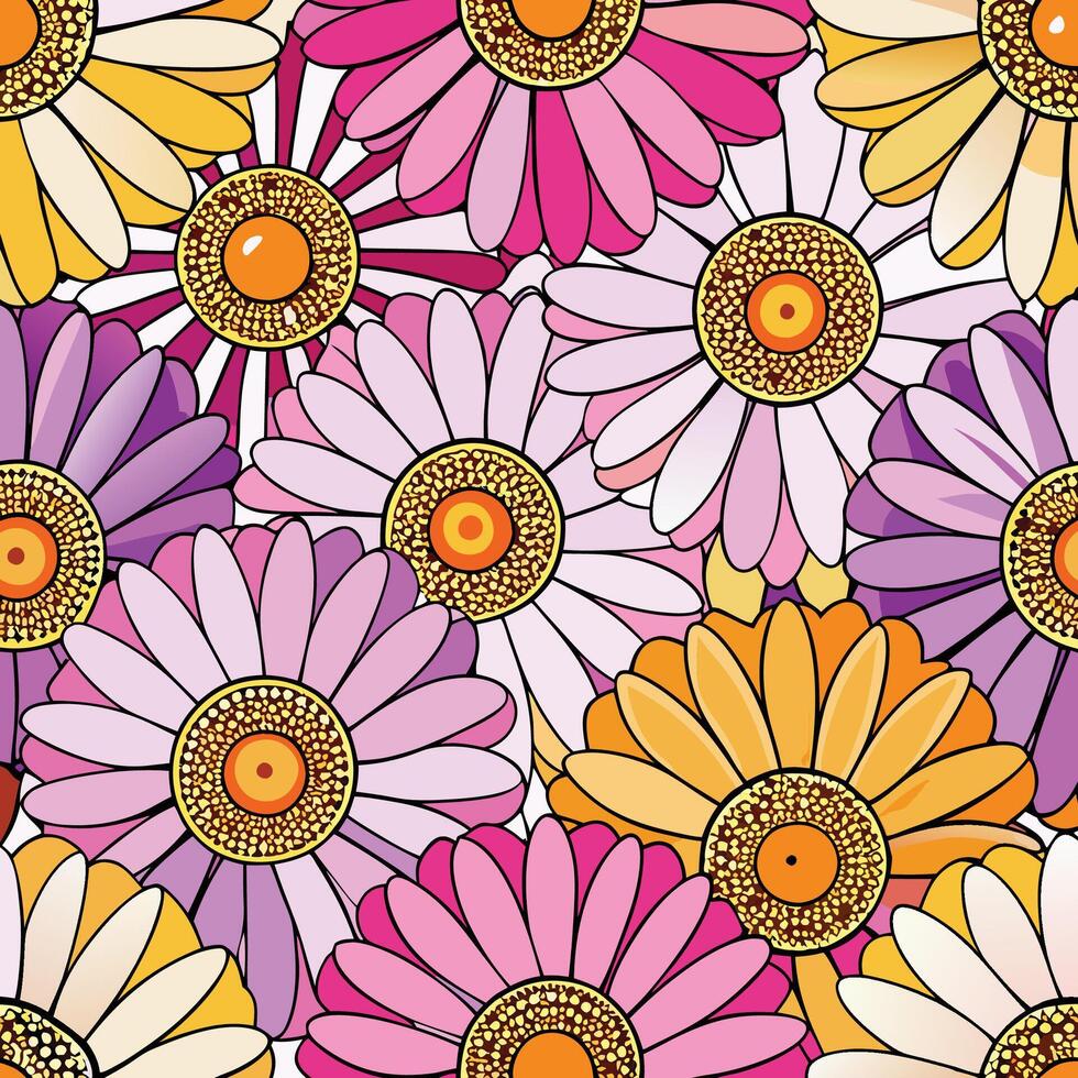 a colorful pattern of daisies on a white background vector