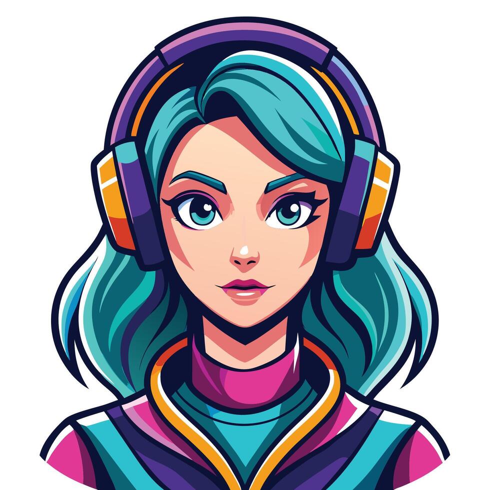 a cartoon girl with headphones on her head vector