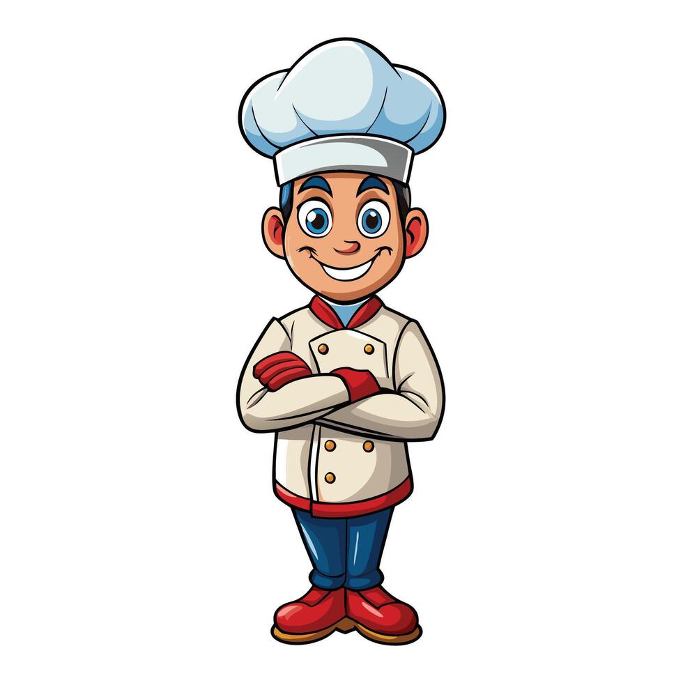 cartoon chef with arms crossed and smiling vector