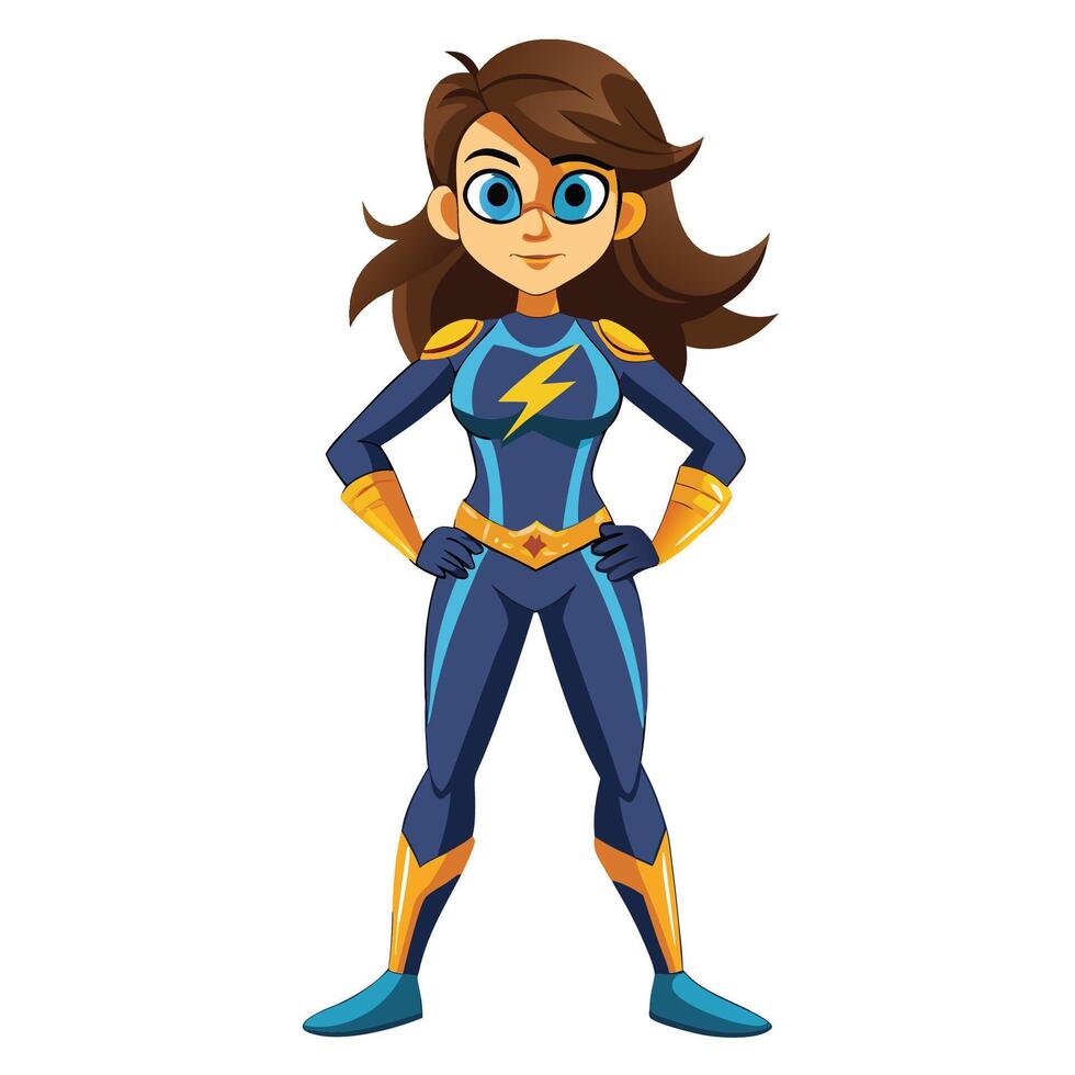 a cartoon female superhero in blue and yellow vector