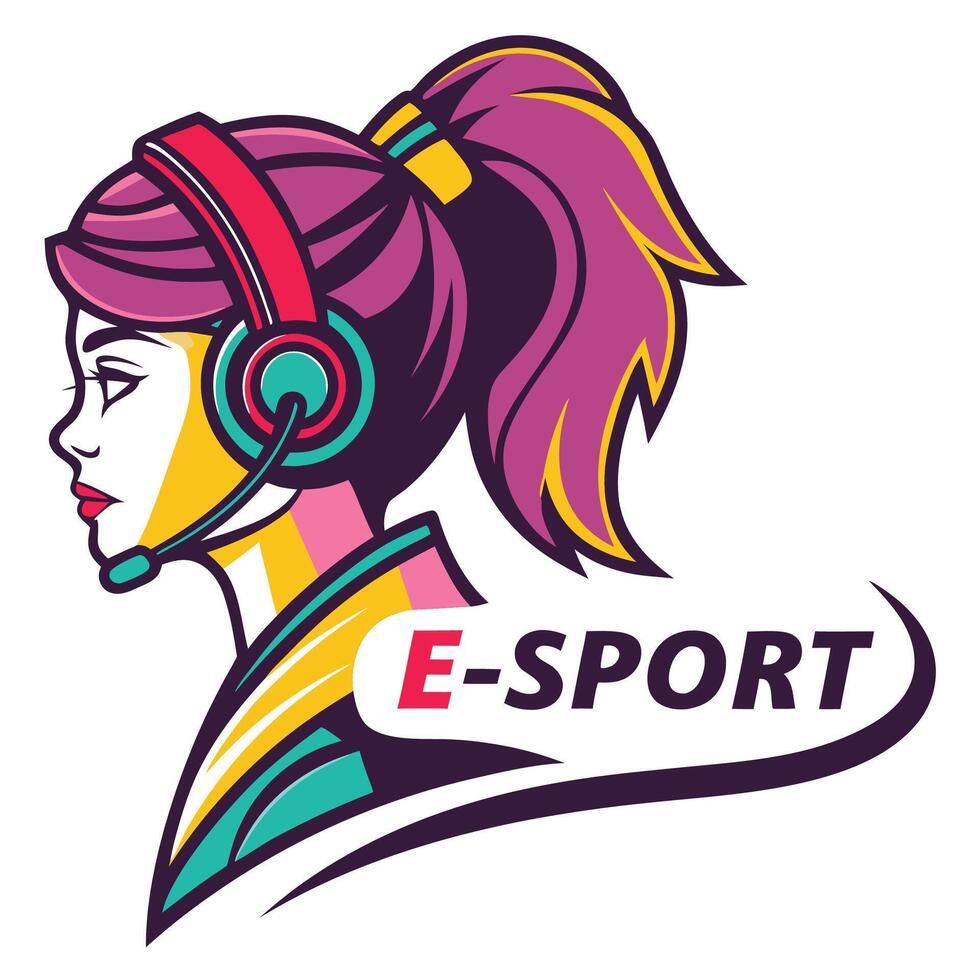 a woman with headphones and a headset on her head vector