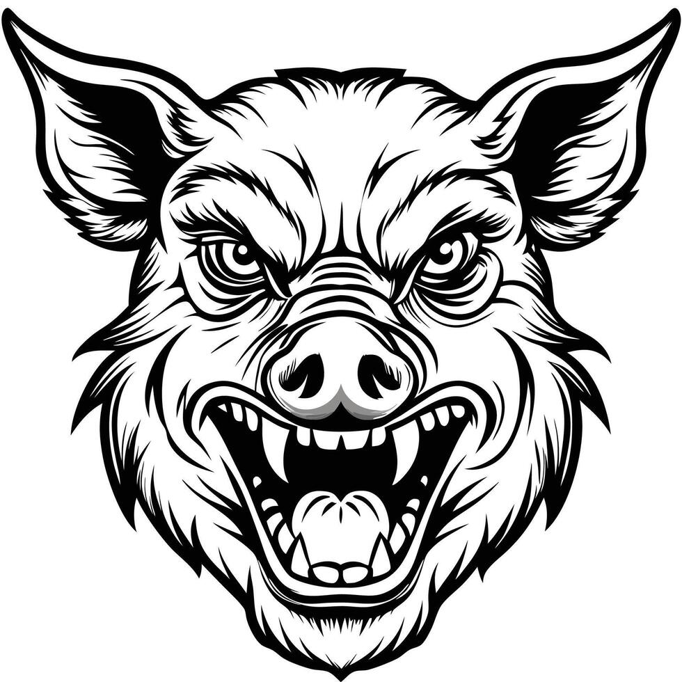 a black and white illustration of a boar head vector