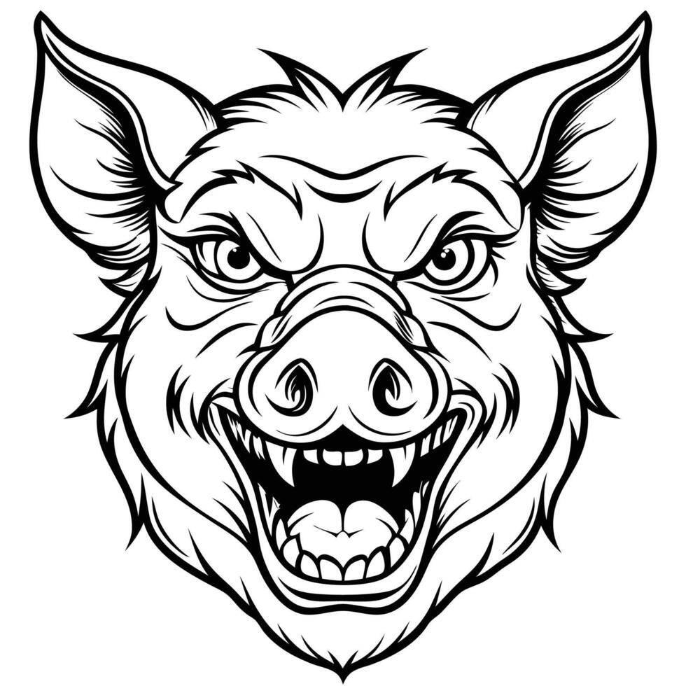 a black and white illustration of a pig head vector