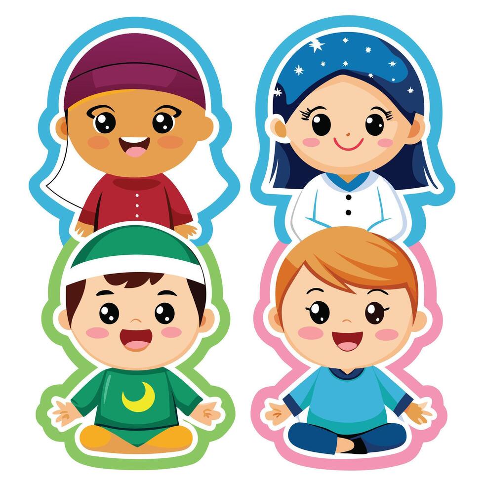 four children in different religious clothing vector