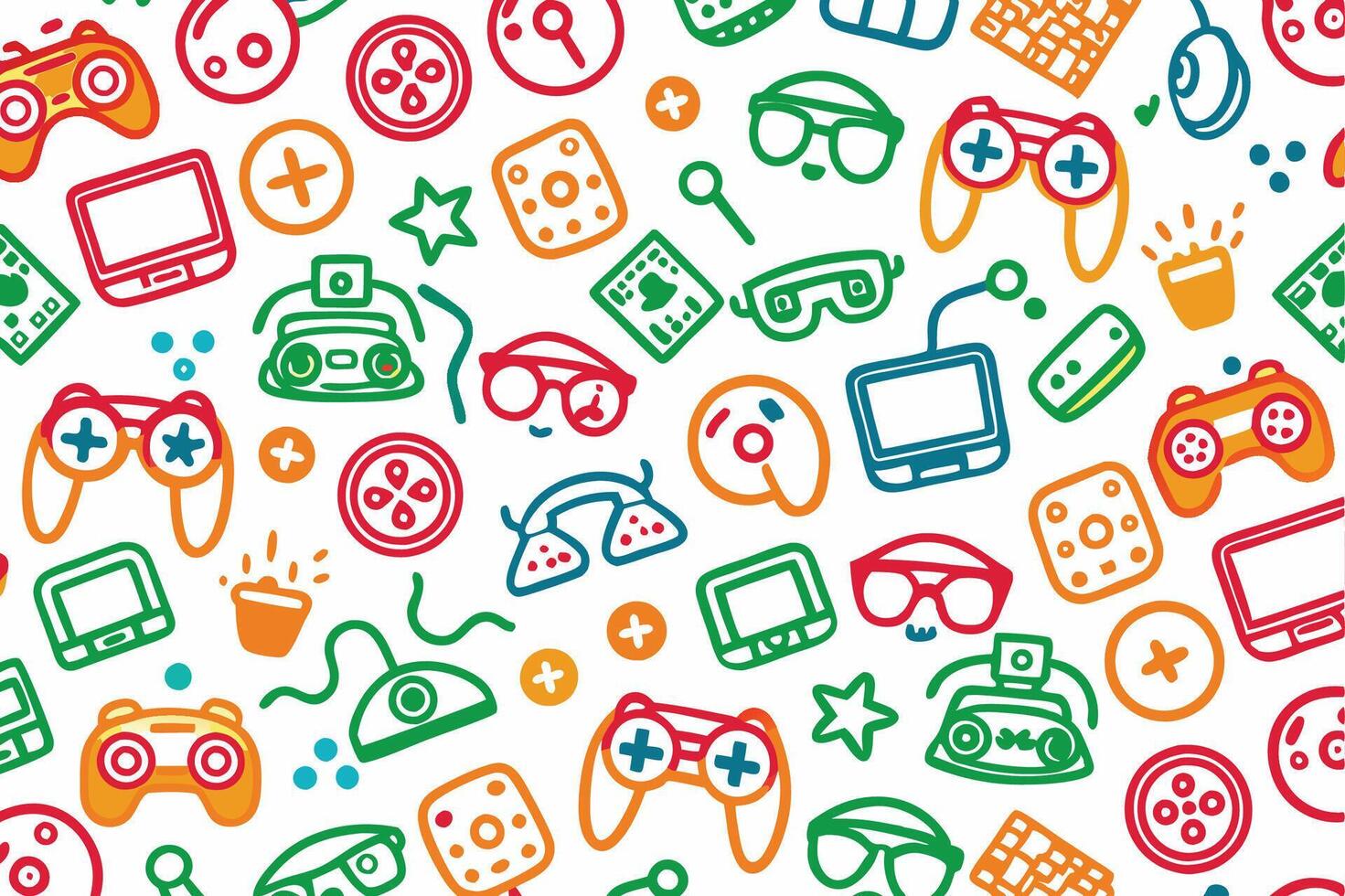 a colorful pattern with various game items vector