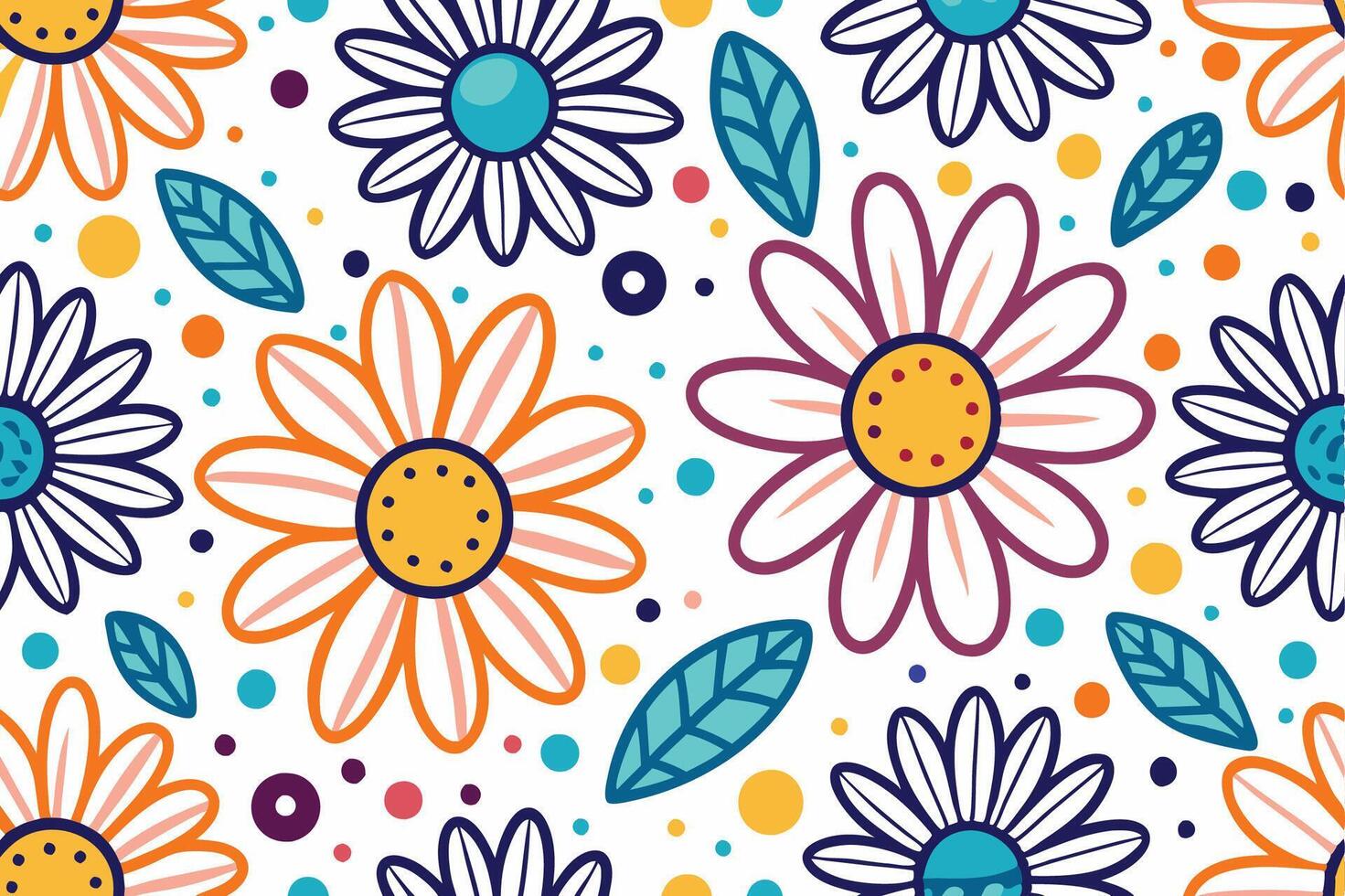a colorful floral pattern with flowers and leaves vector