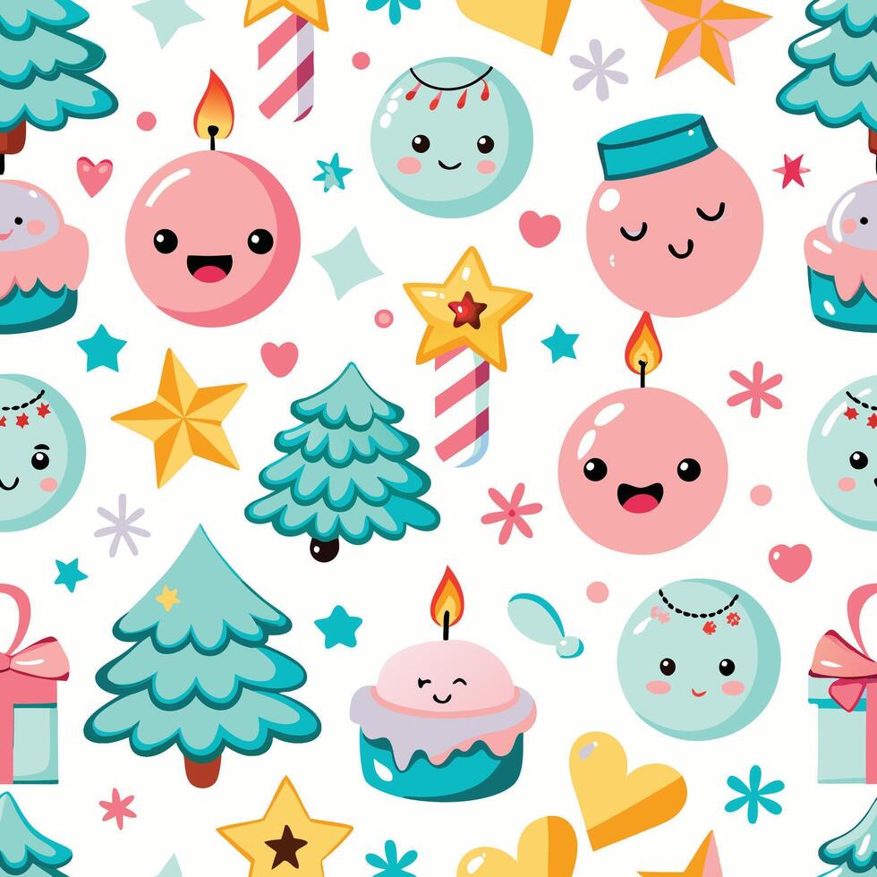 christmas seamless pattern with cute cartoon characters vector