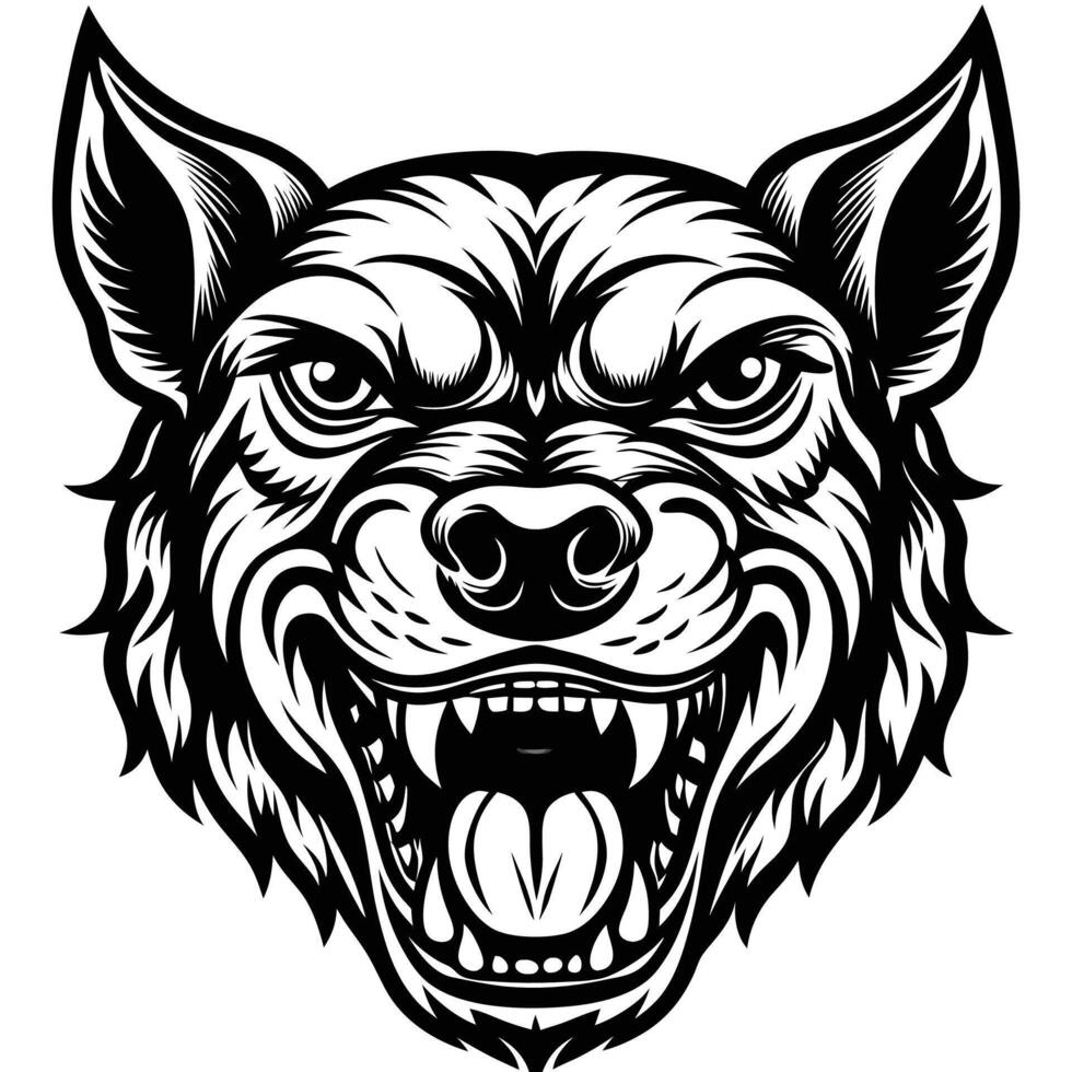 a wolf head with its mouth open and teeth showing vector