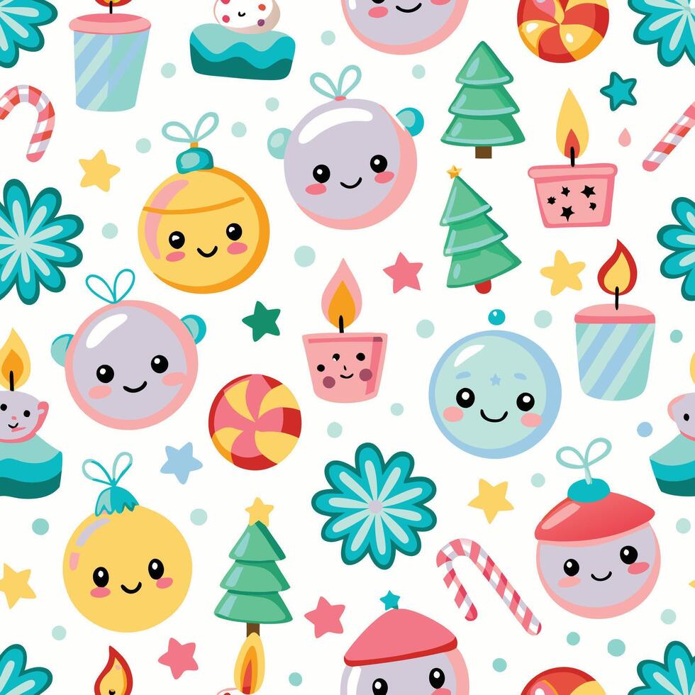 christmas seamless pattern with cute cartoon characters vector