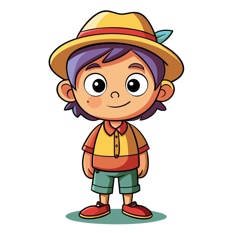 cartoon boy in hat and shorts vector