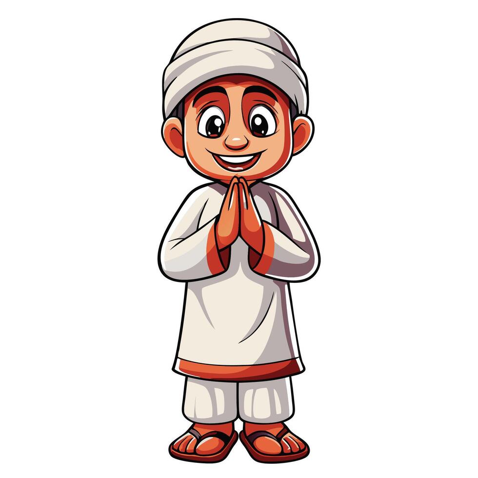 cartoon muslim boy praying with hands folded vector
