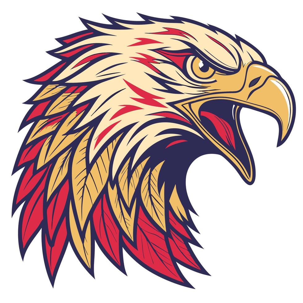 an eagle head with red and yellow feathers vector