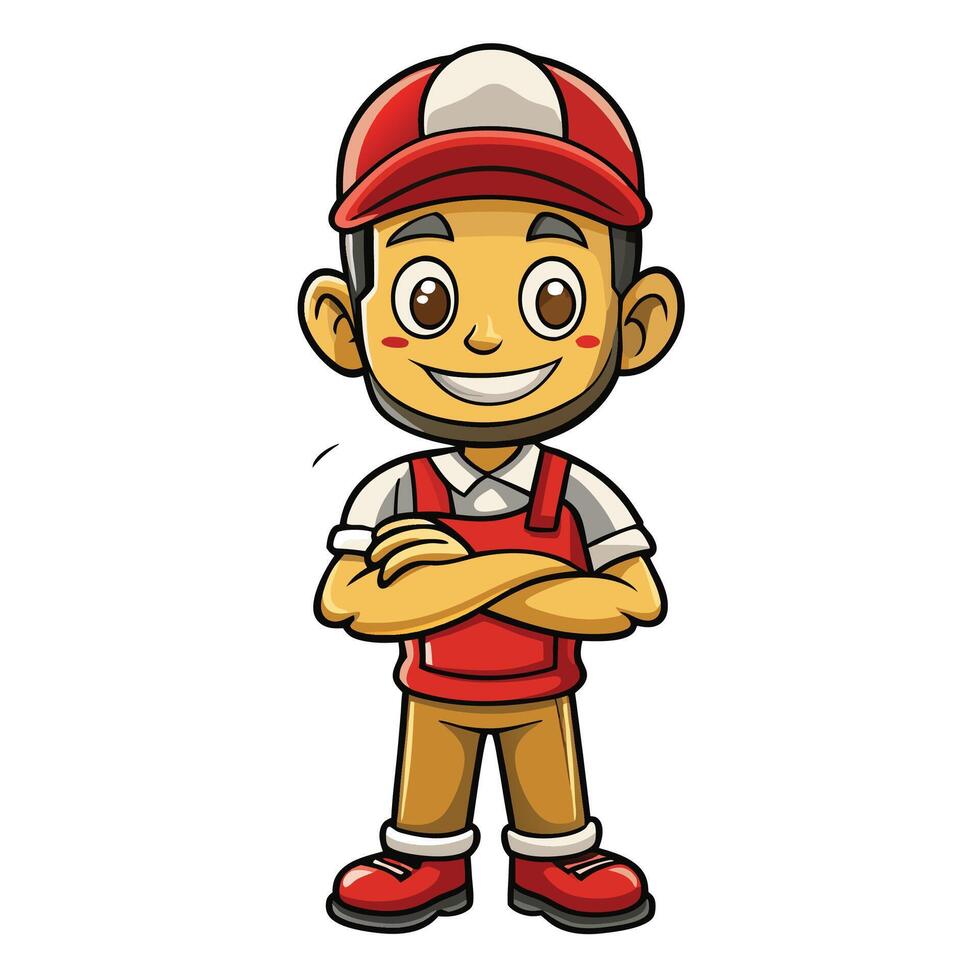 cartoon character of a delivery man with a red cap vector