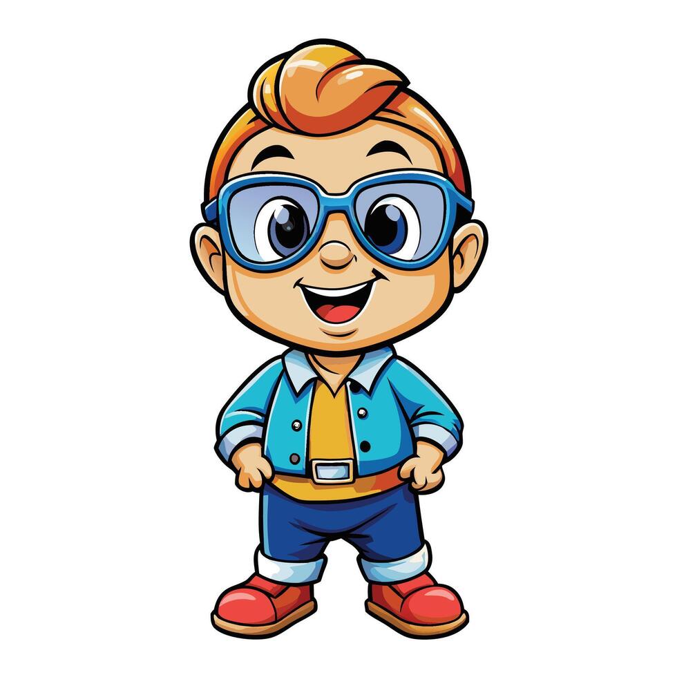 cartoon boy wearing glasses and holding a book vector