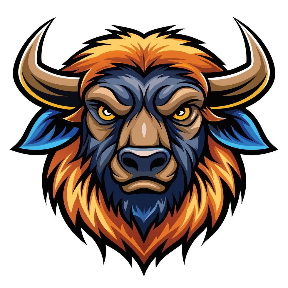 an angry buffalo head with horns on a white background vector