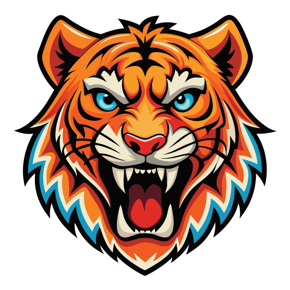 the head of a tiger is shown in a cartoon style vector