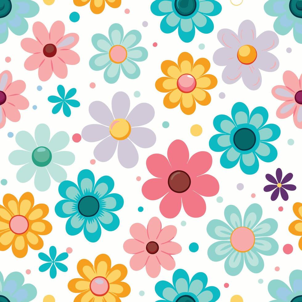 seamless pattern with colorful flowers on white background vector
