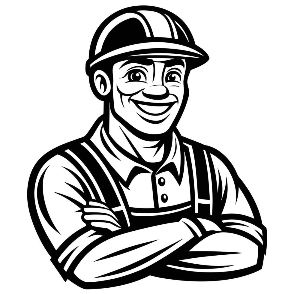 a black and white illustration of a black and white construction worker vector